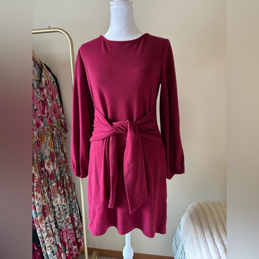 Chic Long Sleeve Burgundy Dress